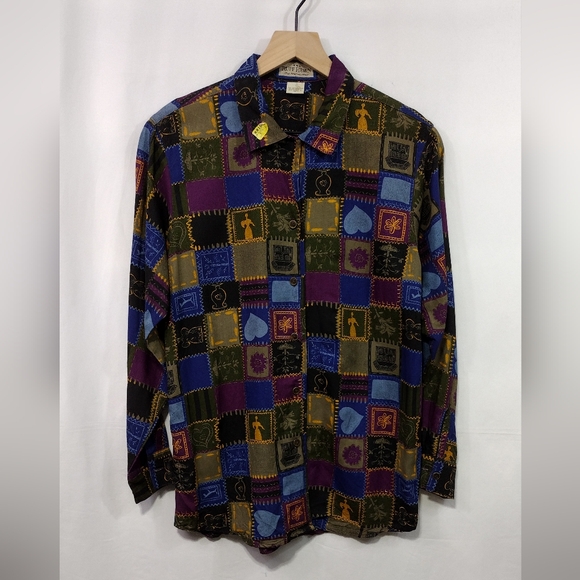 Ruff Hewn Tops - Vintage Ruff Hewn Patchwork Button Shirt Womens L Multicolor Artsy Retro Boho